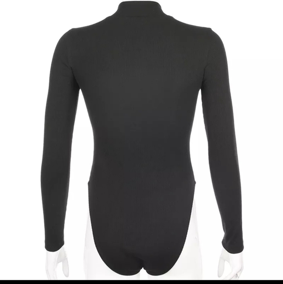 Black ribbed corset mesh turtleneck bodysuit - Picture 7 of 9